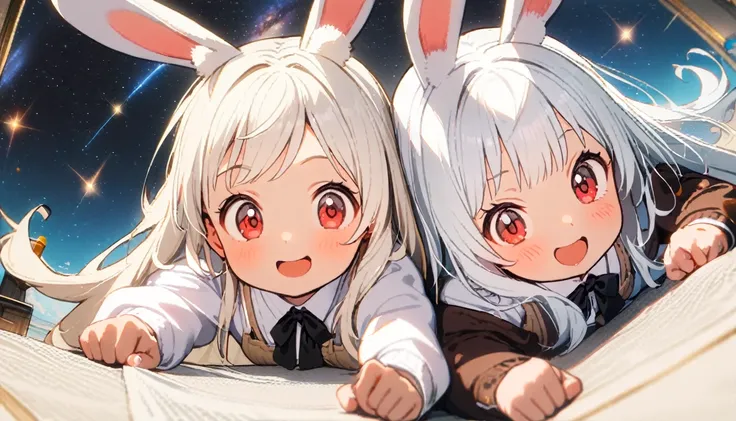 (2females:2.0),(2females:2.0),(2females:2.0),(2females:1.8),2females\(rabbit girl,cute,kawaii,small kid,(white hair:2.0),(long h...