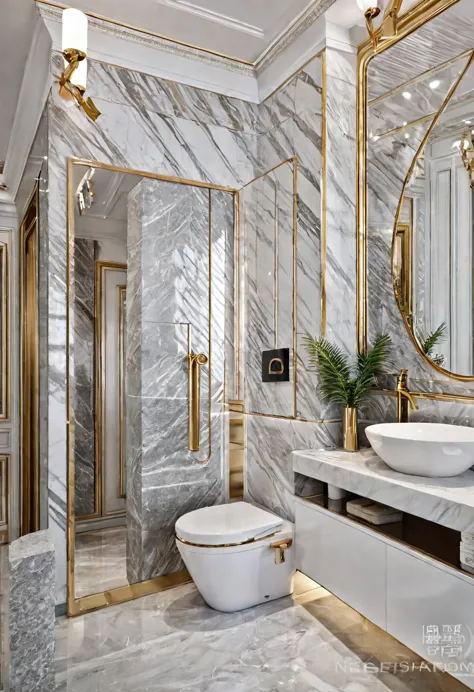 masterpiece, restroom toilet space, luxurious, aristocratic interior design, royal space, ((super detail :1.3))), neoclassical s...