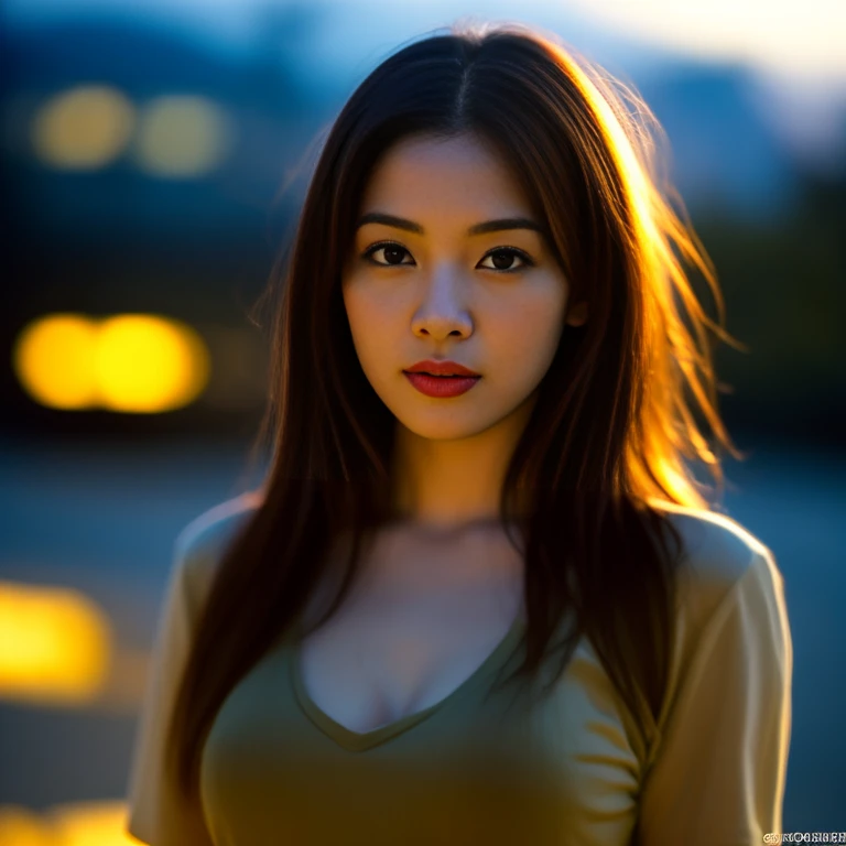 8K images, Shot with a high quality Fuji 45 camera.,000,000 pixels raw photo, best quality, Masterpiece:1.2), (realistic, photo-realistic:1.37), very detailed,1 woman,cute, Action in various poses, alone, outdoor warm light,) night sky warm light,) wide ap...