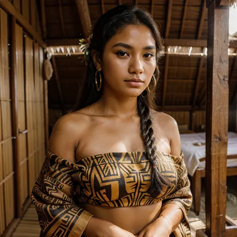 Beautiful woman, 19 years, 🇼🇸  Samoa, polynesian ethnicity, dressed in traditional clothing 