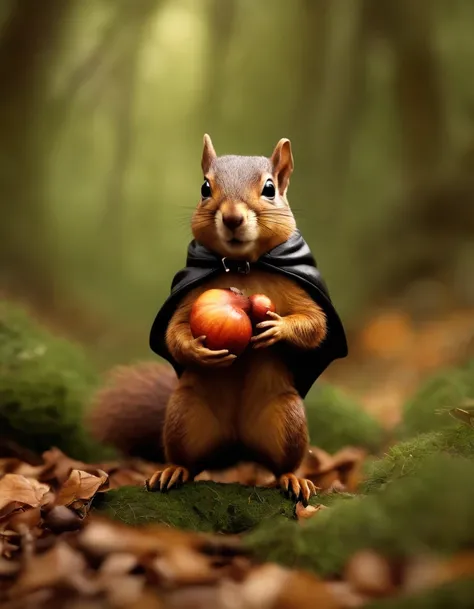 (CBZBB:1.25)realism,Elf, Elf looks like a squirrel, ((ez idna)), In the clearing under the oak tree, Holding a large acorn in his paws, Wearing a dark leather vest with a hood, CBZBB,Lovely, small, baby, beautiful, Fantasy Art, Mutation Art, Pop Art Statio...