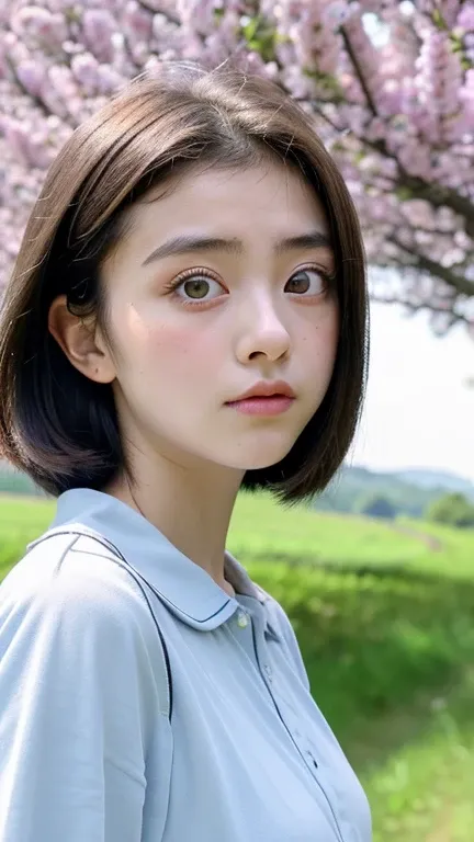 ((best quality)), ((masterpiece)), ((big eyes)), (detailed), Chinese perfect face, pretty,small face, white skin, 18 years old, Asian, countryside, pure,pov