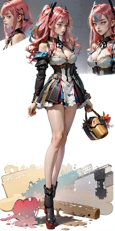 (gray background)(masterpiece) ultra-detailed solo 1girl hands on sides medium breasts, (full body standing)