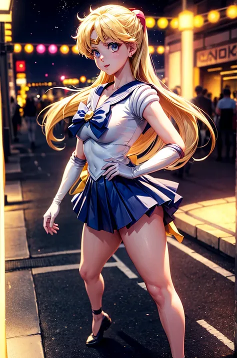 a girl walking on a anime event wearing a cute cosplay of sailor  moon,she is happy,there are other cosplayers there,High-definition,Real-time rendering,Color harmony,
High dynamic range (HDR),
PBR (Physically Based Rendering),HD,
8K,Cinematic lighting,Ani...