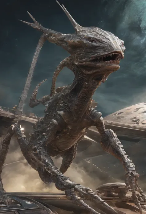 Lizard-like aliens flew in on their ships and took over the earth