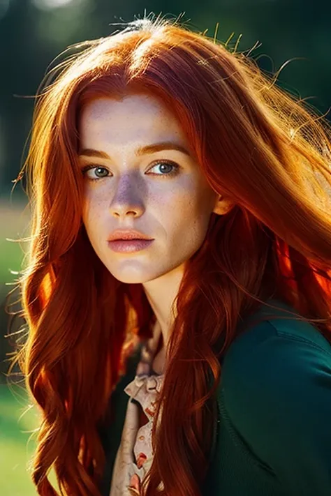 arafed woman with red hair, digital art by irakli nadar, tumblr, digital art, sadie sink, redhead girl, malcom liepke, hyper realistic film photography,
