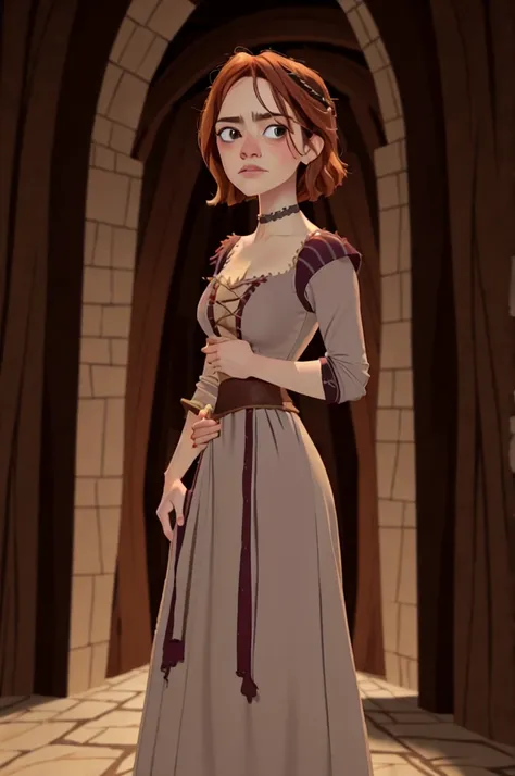 full body portrait of (aventura emaranhada:1) emma stone wearing a black long medieval dress