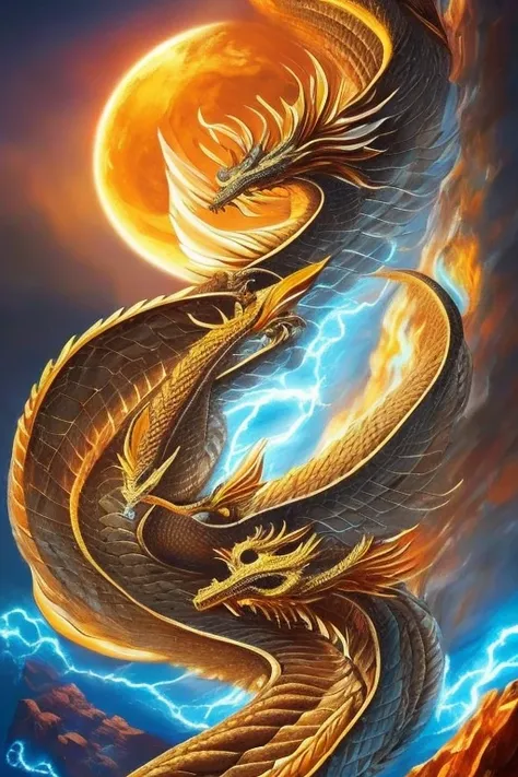 so sublime and divine々a beautiful golden dragon coiled up in the center of the screen, glaring at the camera.。金色のthe dragon is幸せ...