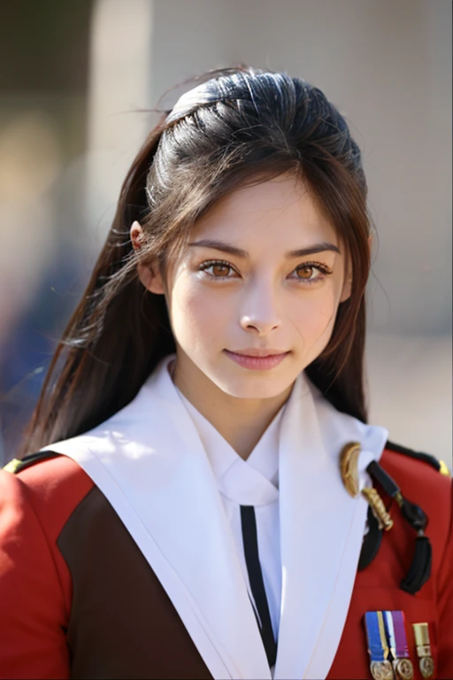 kristin kreuk, arafed woman in uniform saluting for the camera, extremely beautiful face, beautiful girl model, very beautiful f...