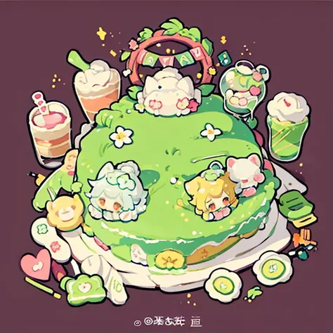 cute artstyle, cute color, cute design, cute icon, matcha shortcake, matcha cake, matcha  , matcha cakes , many cakes