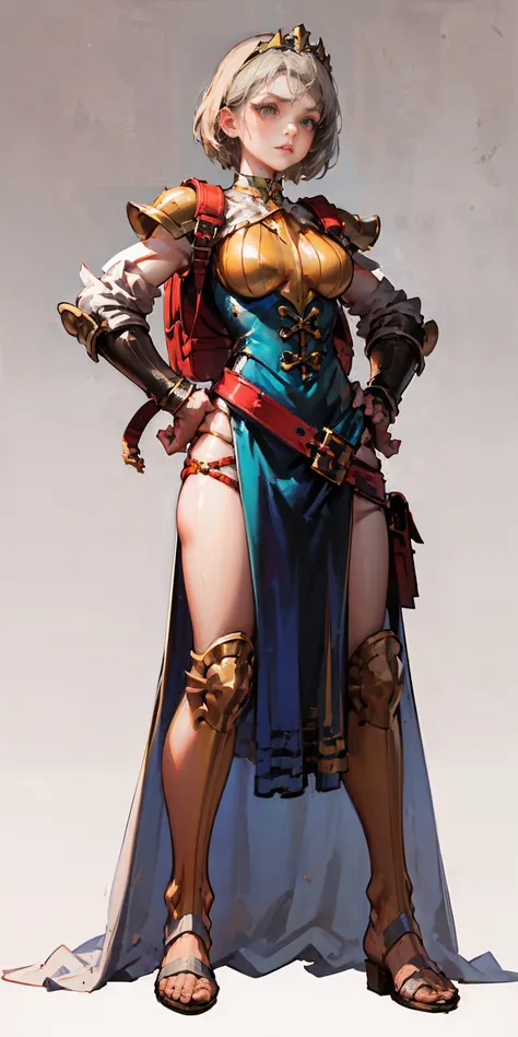 full body, whole body. 1solo (girl). slave fighter, loincloth standing, hands on hips full body, whole body. 1solo (girl). slave fighter, loincloth standing, hands on hips, metal sandals, backpack, choker, big belt, view from below, feet together, bracers,...