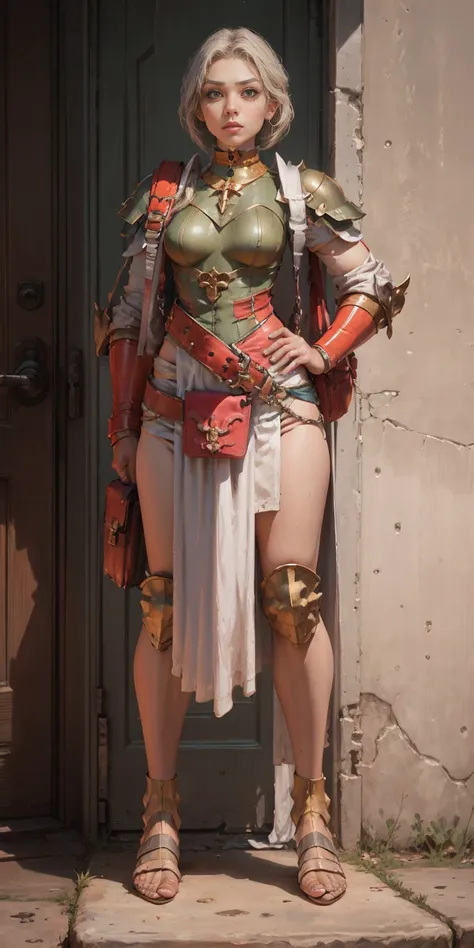 full body, whole body. 1solo (girl). slave fighter, loincloth standing, hands on hips full body, whole body. 1solo (girl). slave fighter, loincloth standing, hands on hips, metal sandals, backpack, choker, big belt, view from below, feet together, bracers,...