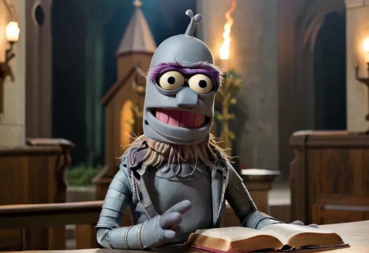 bender holding holy bible book on church