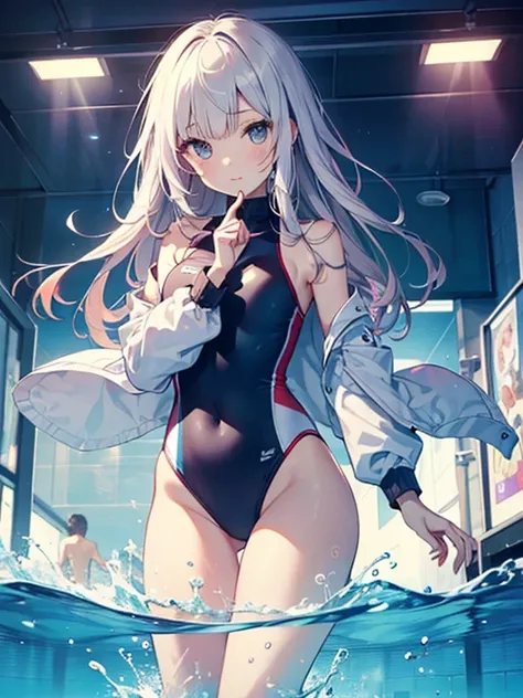 ((2D Beautiful Girl、highest quality、Perfect Finger 1.3、Perfect Anatomy 1.3、Very delicate and beautiful illustration))、pretty girl、(Conversion Sequence)、((Swimwear))、14 years、Slender beautiful girl、Fractal Art、Baby Face、((Straight Long Hair))、Big droopy eye...