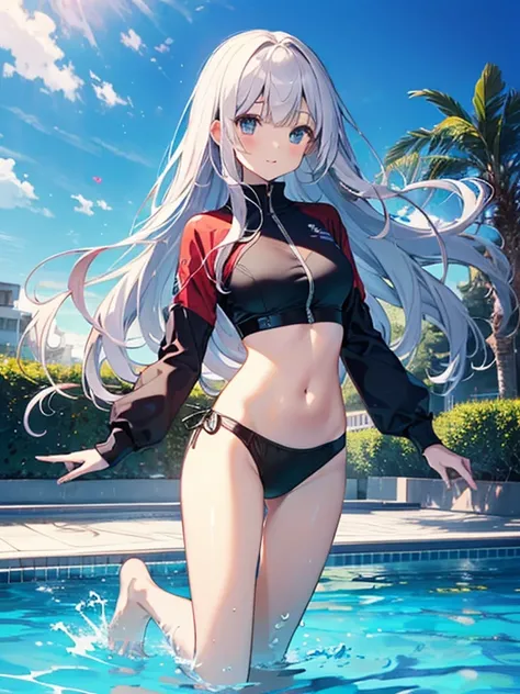 ((2D Beautiful Girl、highest quality、Perfect Finger 1.3、Perfect Anatomy 1.3、Very delicate and beautiful illustration))、pretty girl、(Conversion Sequence)、((Swimwear))、14 years、Slender beautiful girl、Fractal Art、Baby Face、((Straight Long Hair))、Big droopy eye...