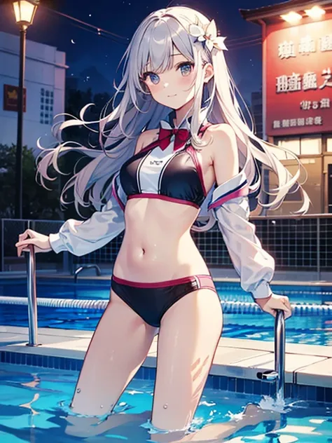 ((2D Beautiful Girl、highest quality、Perfect Finger 1.3、Perfect Anatomy 1.3、Very delicate and beautiful illustration))、pretty girl、(Conversion Sequence)、((Swimwear))、14 years、Slender beautiful girl、Fractal Art、Baby Face、((Straight Long Hair))、Big droopy eye...