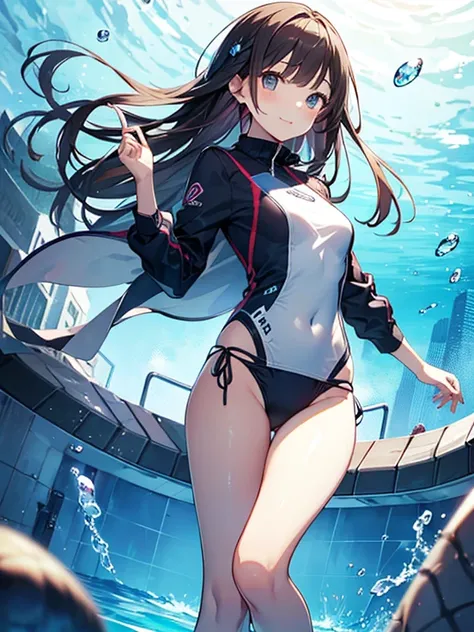 ((2D Beautiful Girl、highest quality、Perfect Finger 1.3、Perfect Anatomy 1.3、Very delicate and beautiful illustration))、pretty girl、(Conversion Sequence)、((Swimwear))、14 years、Slender beautiful girl、Fractal Art、Baby Face、((Straight Long Hair))、Big droopy eye...