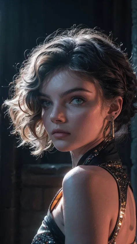 camren bicondova, beautiful realistic girl with bright white-blue long hair , upper body, close-up of clean skin with detailed s...