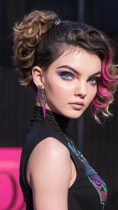 camren bicondova, detailed eye, masterpiece, best quality, 1 cyberpunk girl, full body shot, looking at viewer, confident cyberp...