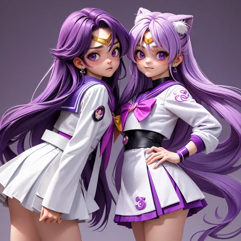 (Extreme complexity, two subjects)(subject 1: cryptic girl (CrptGrl), purple white gradient long hair, indifferent, kind, in her iconic outfit) and her companion Lisa (average Japanese woman, sailor scout outfit (small) looking embarrassed) examine a drago...