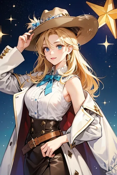  she wears a cowboy outfit, made up of a stetson and a white sleeveless jacket, along with a sheriff star on her jacket to signify her role as Jewel Lands local sheriff. SPARKLE; GLITTE

