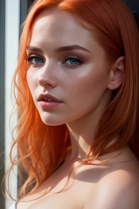 Image: A stunningly realistic photo of Yelena Belova, the blonde-haired, red-headed beauty, Anna Nikonova aka Newmilky, the fiery red-haired Swedish woman, Ava Max, the seductive brunette with long, rojizo hair, and big eyes.

Photographed in a Canon EOS R...