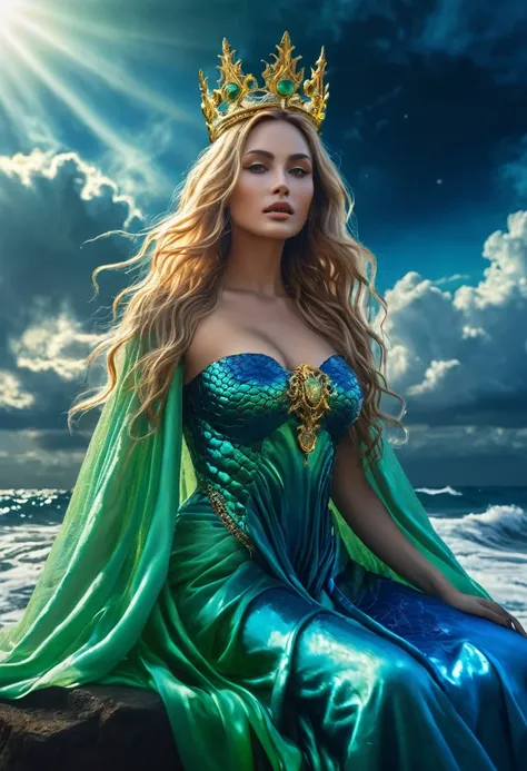 ((best quality)), ((masterpiece)), (detailed), aphrodite goddess queen, perfect face, mythical scene , undersea, sitting in thro...