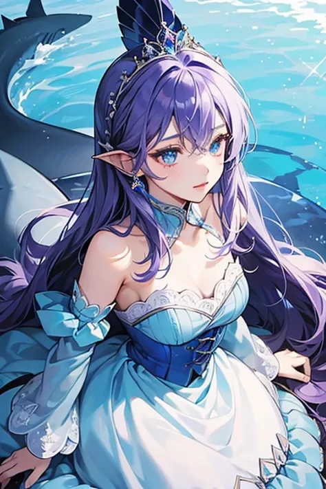 Fukaet is a beautiful girl with long, purple hair and light blue eyes. She wears a blue and white dress and a fin-like ornament over her left ear.

Her true form is a dark blue shark, wearing a bridal tiara on her head. SPARKLE; GLITTER