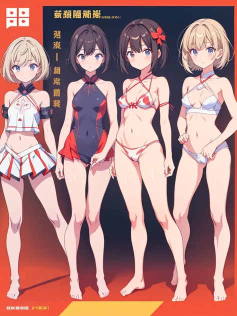 1girl、vtuber-fullbody、highest quality、Masterpiece、Official Art、The best composition、Super detailed、Standing in front of the viewer、short hair、bikini、Small breasts、barefoot、Transparent Background、Character design sheet、Standing figure、