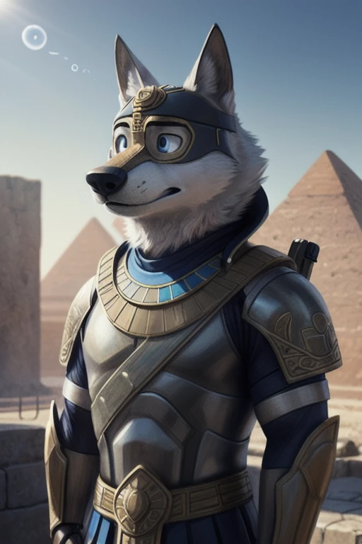 cute cartoon of a (gary (zootopia)) wearing a (futuristic military armor), with golden medieval, aztec, egyptian, roman, greek, spartan, hindi, viking, japanese, chinese clothes style, solo, wolf, white fur, BREAK, futuristic city background, with a futuri...