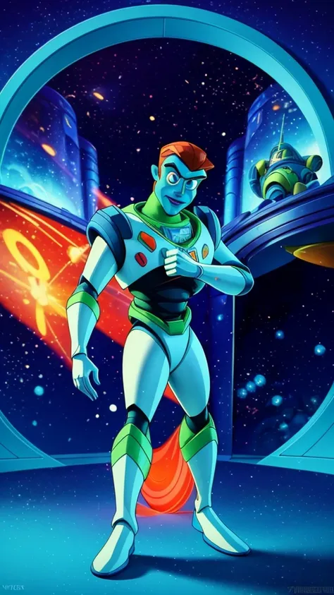 a dynamic and futuristic illustration of buzz lightyear, highly detailed and photorealistic, space ranger, dynamic pose, intrica...