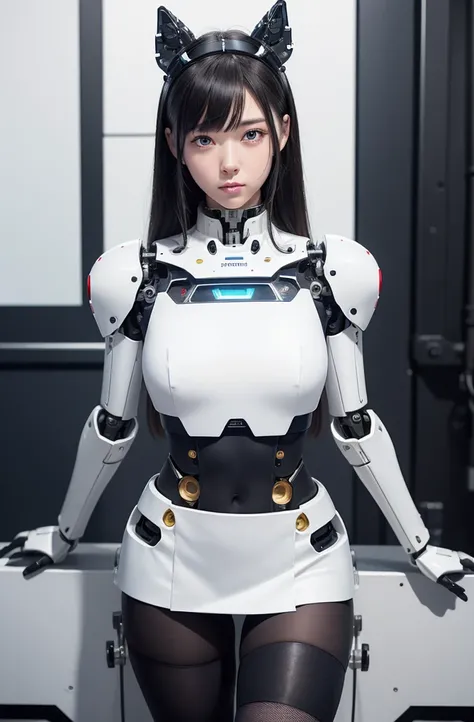 masutepiece, Best Quality, Extremely detailed, (Photorealistic:1.4),(Raw photo) (8K, 4K, Best Quality, hight resolution, 超A high resolution:1.1), (masutepiece, Realistic, Photorealsitic:1.1), 1girl in, Japaese Cyborg highschool Girl,Plump ,Navy Pleated Min...