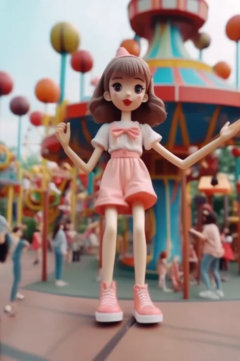 Stop motion animation - medium scale film shots, Cute Girls、２０age、Play in the amusement park