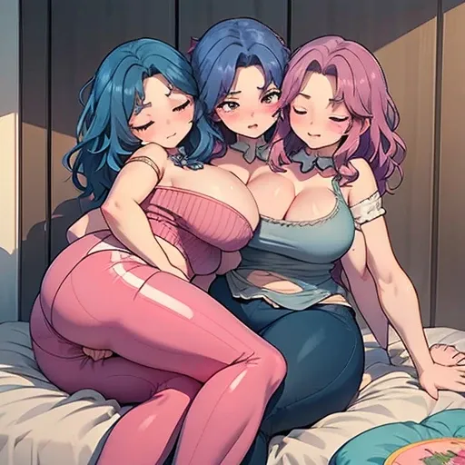 Your two headed mutated obese blue haired girlfriend’s looking away from much more attractive pink haired futa conjoined mommy. Your girlfriend is disgusted by her mother spraying white cum from her cock while masturbating her hairy cock with her extra arm...