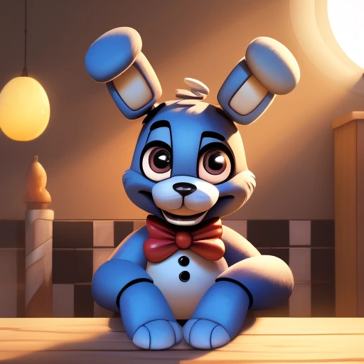 (best quality,highres:1.2), realistic, detailed illustration, toy bonnie from five nights at freddy's, playful and vibrant color...