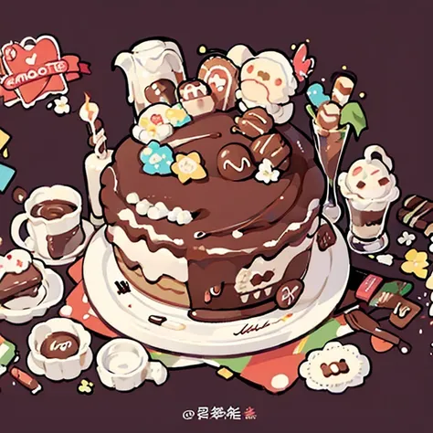 cute artstyle, cute color, cute design, cute icon, chocolate shortcake, chocolate cake, 🍫  , chocolate cakes , many cakes , food...