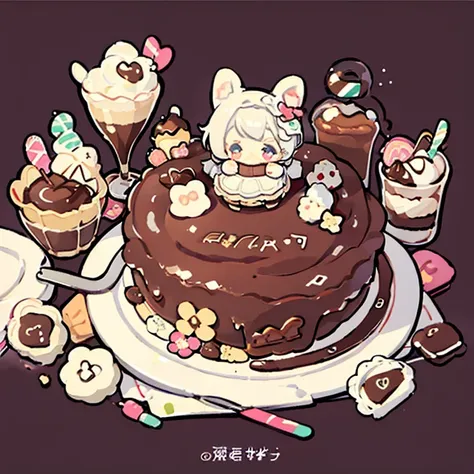 cute artstyle, cute color, cute design, cute icon, chocolate shortcake, chocolate cake, 🍫  , chocolate cakes , food menu list