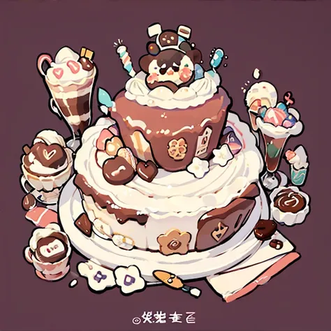 cute artstyle, cute color, cute design, cute icon, chocolate shortcake, chocolate cake, 🍫  , chocolate cakes , food menu list