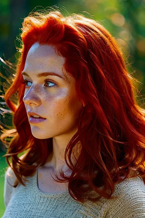 arafed woman with red hair, digital art by irakli nadar, tumblr, digital art, sadie sink, redhead girl, malcom liepke, hyper realistic film photography,
