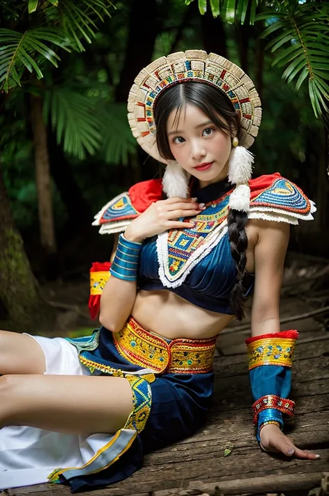 Beautiful woman in a very intricate Mayan shaman costume