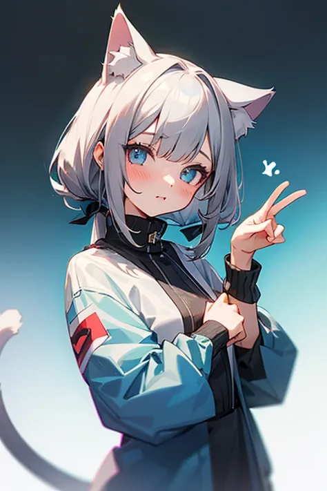 One girl, That will happen, View Viewer, Gray Hair, there is nothing, Cat ear, Cat&#39;s Tail, White shirt, Open clothes, Russian cities, ba-shiroko