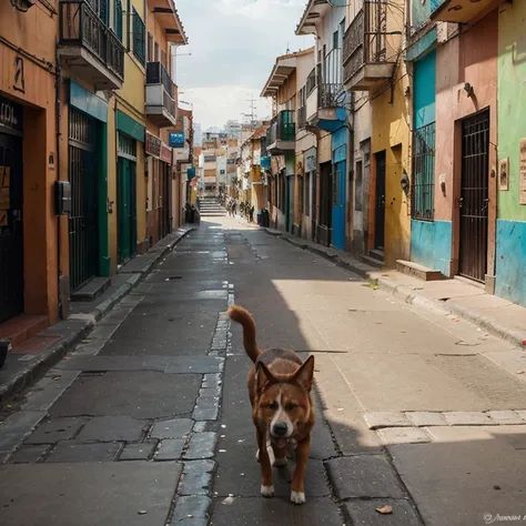 Perro callejero color canela caminando por la ciudad