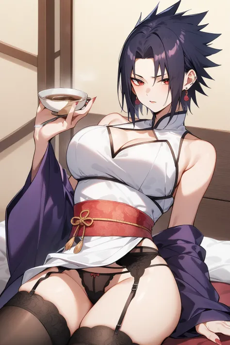 Sasuke Uchiha, asian dress, e Cup breast, earrings, garter belt