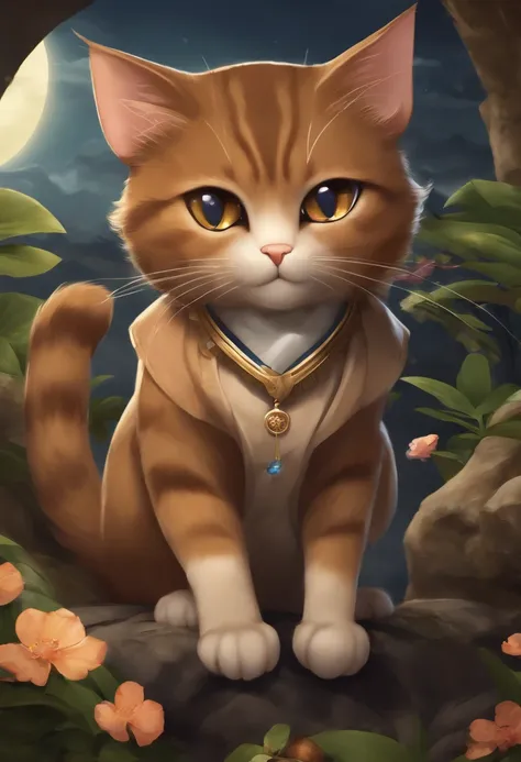 Image of a brown cat in Japanese anime style with a very creative gaming theme 