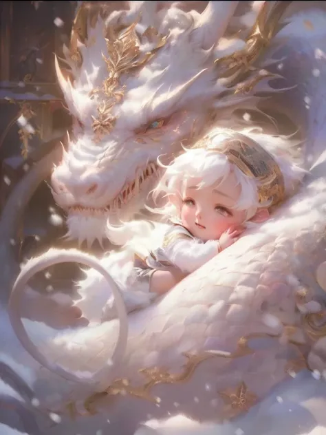 One lay with the dragon, author：Yang Jie, Anime fantasy illustration, guweiz, Artwork in the style of Guweiz, wlop 和 ross tran, guweiz on pixiv artstation, author：Chen Lin, wlop 和 sakimichan, Lovely and detailed digital art, Ross Tran 和 Bayard Wu