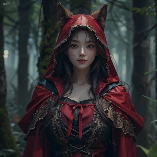 Standing in the forest、Hair flow、 ((highest quality、masterpiece、8k、Best image quality、Ultra-high resolution、Award-winning works)、(Accurate anatomy:1.1)、(Look at me and smile:1.1)、Shining fair skin with Ultra-high resolution、The most detailed face、Ultra-hig...