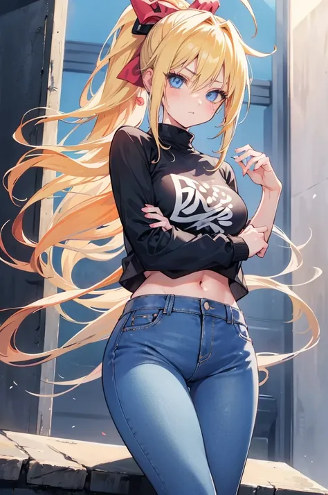 1 girl, naruto uzumaki as a girl, naruto genderswap, female naruto uzumaki, naruto genderbend (anime naruto) genderswap, female/girl/woman, feminine features, feminine body, great curves, cute, hot, long blond hair, blond hair, long hair, tail in hair, pon...