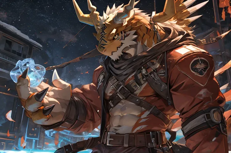 A furry muscular male wargreymon from Digimon alone