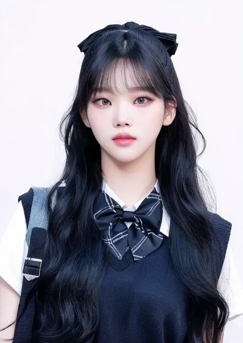 a close up of a woman with long black hair wearing a bow tie, kim doyoung, lalisa manobal, jaeyeon nam, wan adorable korean face, jinyoung shin, she has black hair with bangs, portrait of jossi of blackpink, lee ji-eun, lee ji - eun, sun yunjoo, seifuku, l...