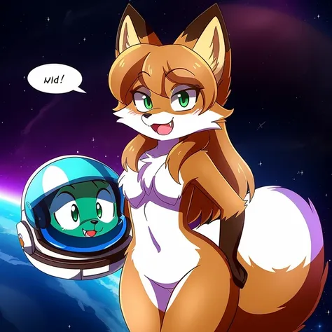 Nervous smiling, uploaded the e621, space background, in space, floating in space, beautiful and detailed, woman (((female))) ((anthro)) Fox, (Averi, Fox girl), cinematic lighting, Fox, (anthro, fluffy fur, character focus:1.1), 1girl, anthro fox girl, bod...